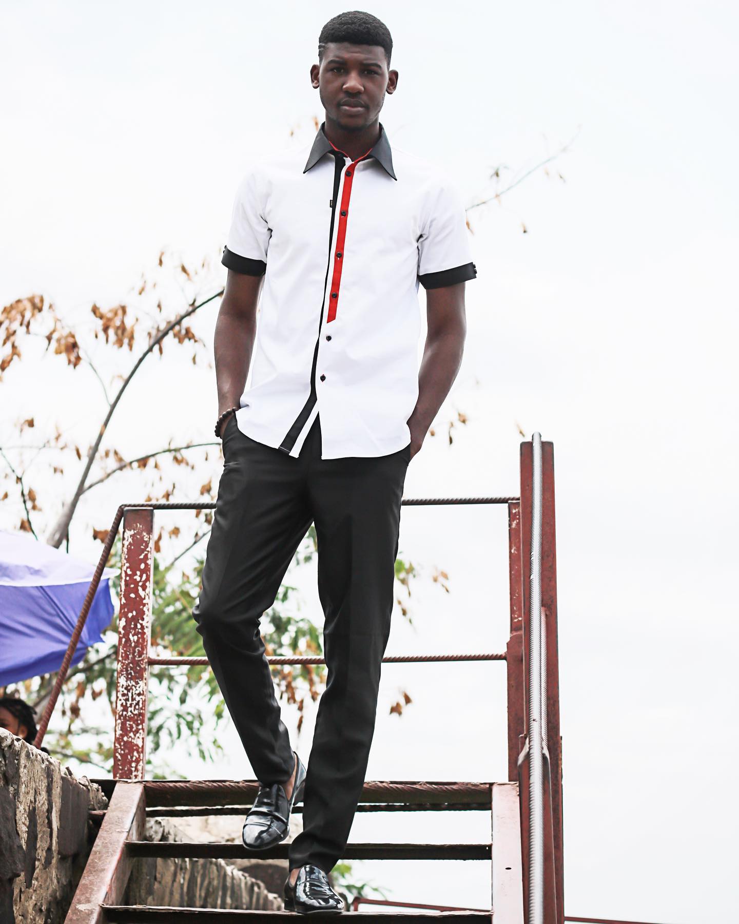 Short Sleeve White 2-Toned Shirt