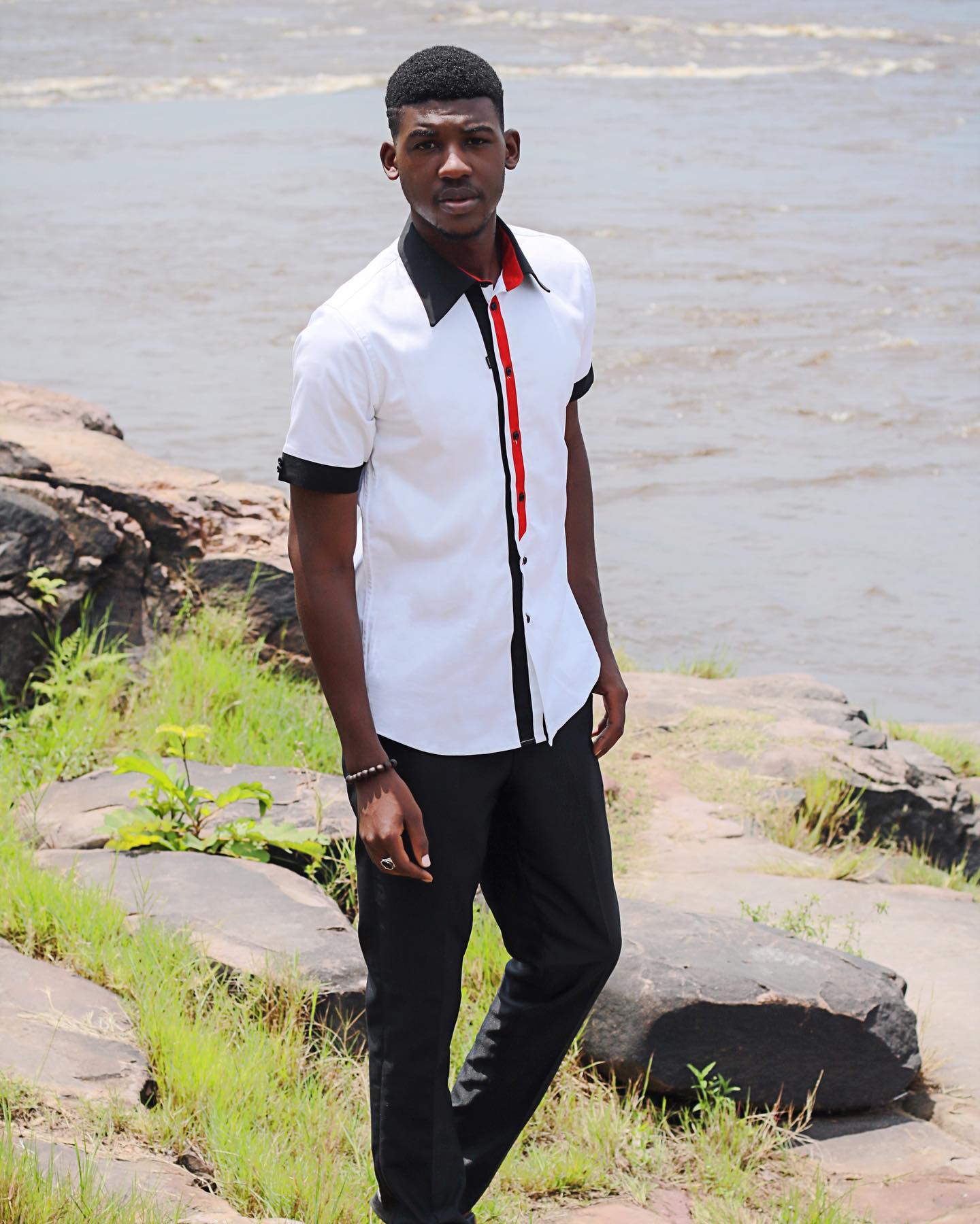 Short Sleeve White 2-Toned Shirt