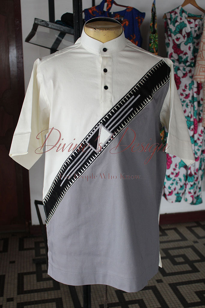 Short-Sleeved Diagonal Buttoned Shirt